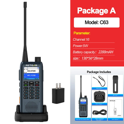Retevis C63 UHF Walkie Talkie Portable 5W Long-lasting Battery Communication Radio LCD Screen TypeC Emergency for Hotel Security