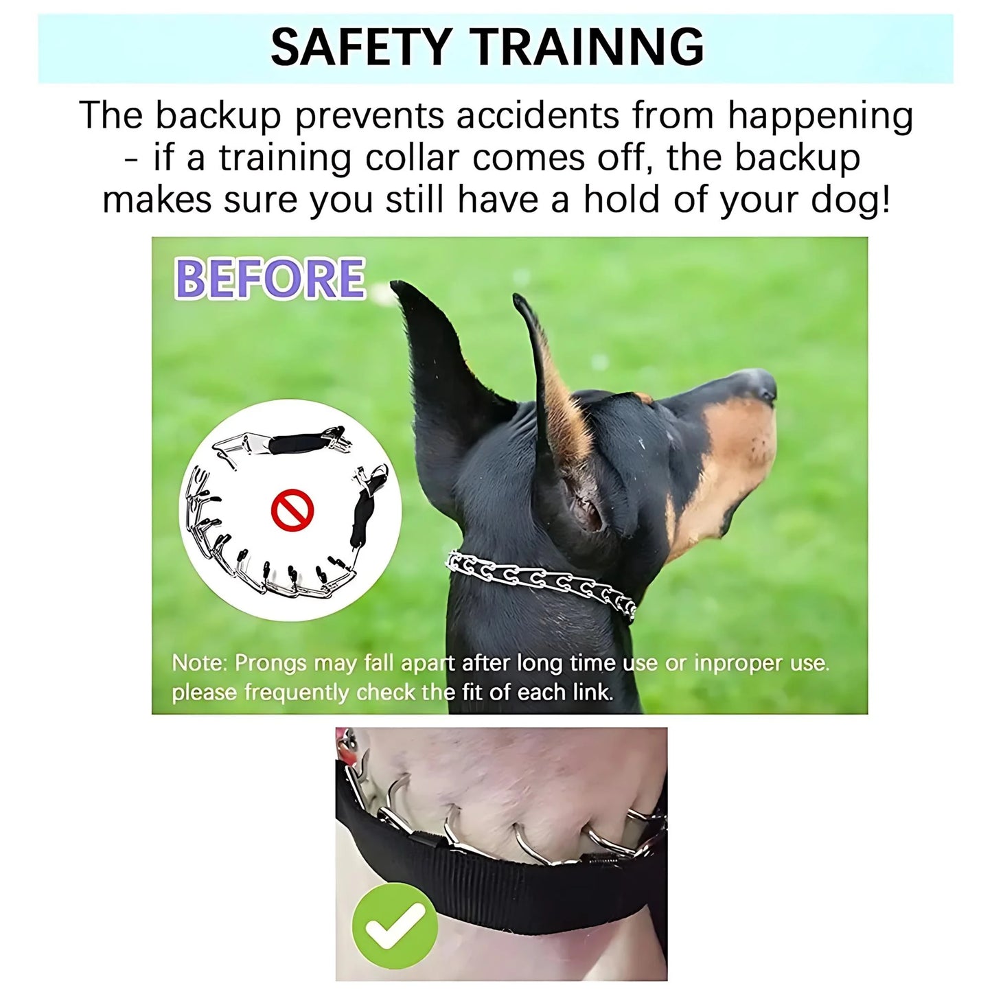 Dog Prong Training Collar - Choke Pinch Collar with Rubber Comfort Tips, Quick Release Snap Buckle