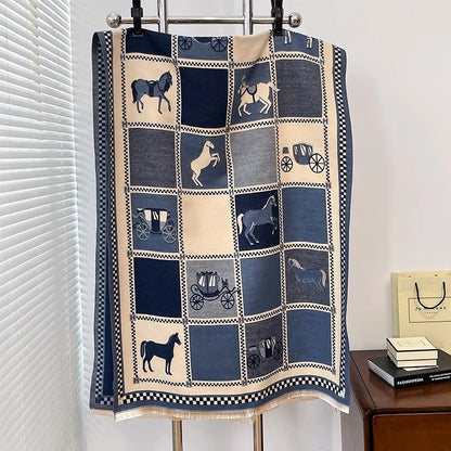 Luxury Warm Poncho Cashmere Winter Women Scarf Horse Print Shawl Wraps Female Thick Pashmina Blanket Bufanda Travel Echarpe 2024