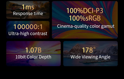 13.3'' AMOLED Portable Monitor OLED Screen 100%DCI-P3 One Cable USB-C Travelling Display On The Go for Office Laptop Mac Windows