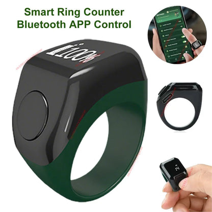 2026 Qibla Smart Zikr Ring Praise Tasbih Tally Electronic Digital Counter for Muslims 5Prayer Time Vibration Reminder Waterproof