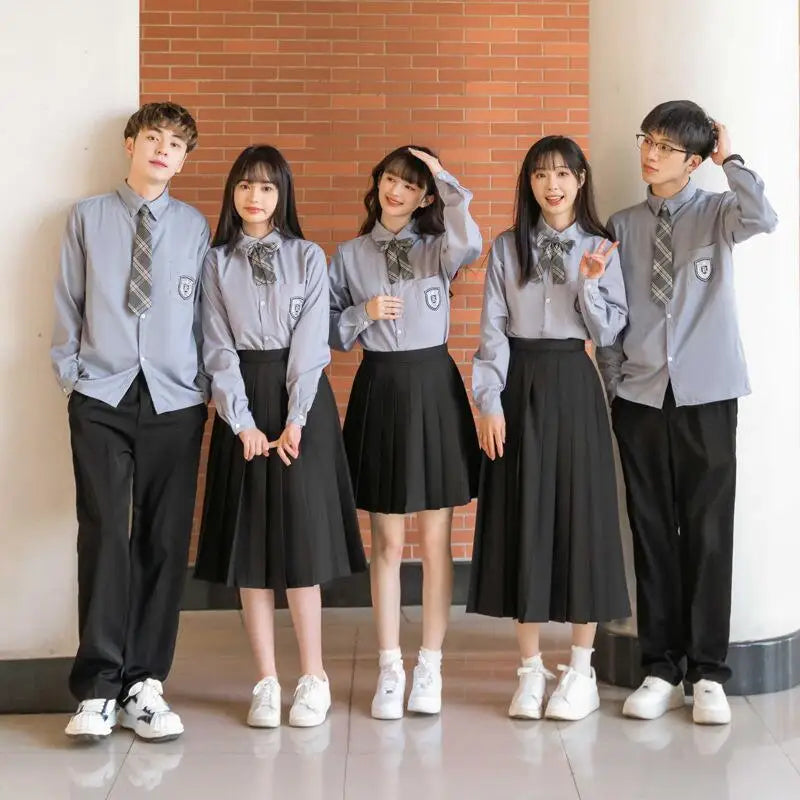 Men Women JK Uniform British Style School Uniforms Preppy Style Pleated Skirt With Bow Tie Tops Pants Chorus Poetry Cosplay