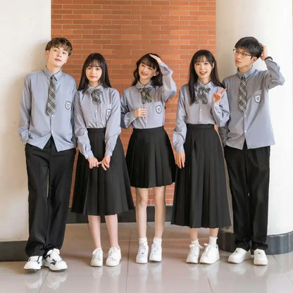 Men Women JK Uniform British Style School Uniforms Preppy Style Pleated Skirt With Bow Tie Tops Pants Chorus Poetry Cosplay