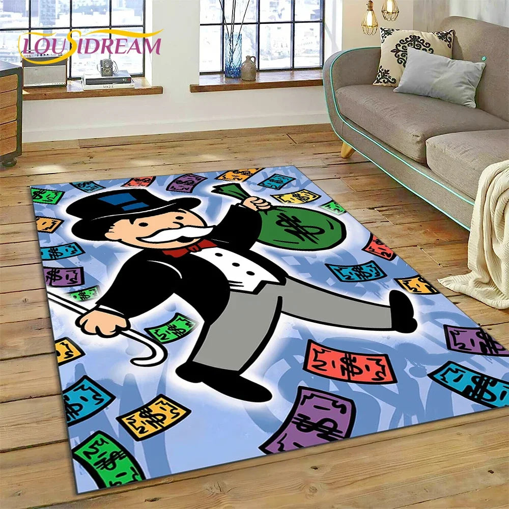 Game Dollar Monopoly Cartoon Money Rug Carpet for Living Room Bedroom Home Decor,Floor Mat Non-slip Decoration for Sofa Doormat