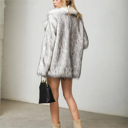 2026 Winter Plus Size Furry Faux Fur Coat Women Elegant Long Sleeve Plush Jacket Lady Luxury Large Thick Warm Fluffy Blazer Coat