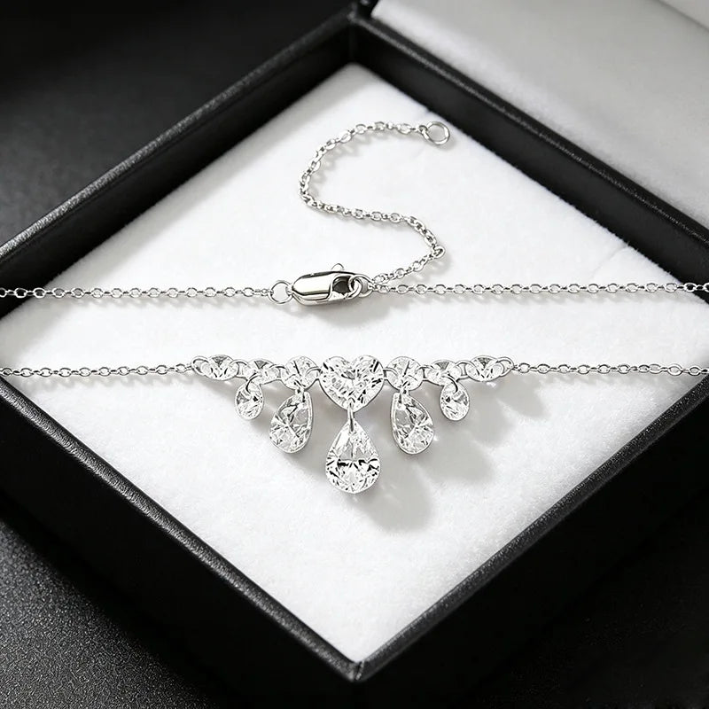 Luxury 18K white Solid Platinum PT950 certifid multi-diamond love water drop necklace female dinner bride date clavicle chain