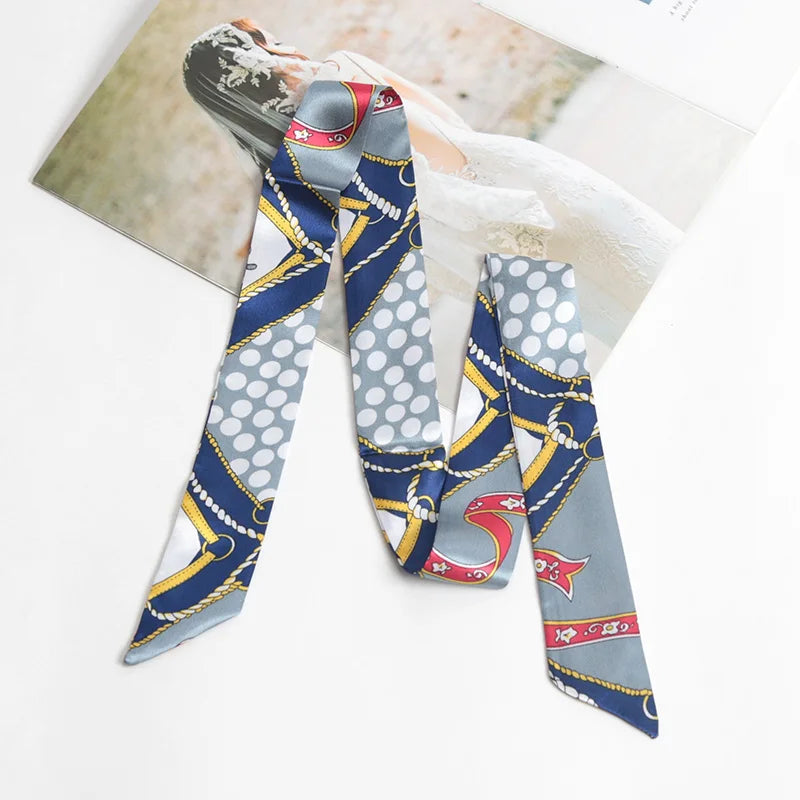 16 Colors Print Flower Small Scarf for Women Narrow Ribbon Headband Female Neckerchief Handle bag Band Hair Tie Accessories