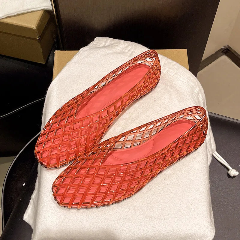 New V-mouth Crystal Jelly Shoes Fashionable, Versatile, Comfortable, Flat Bottom Single Shoes, Casual Sandals for Women