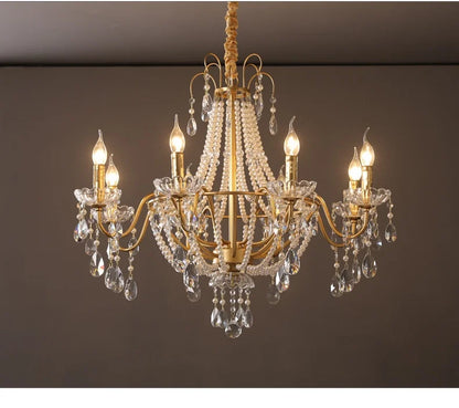 European Living Room Gold Candle E14 Chandelier Luxury Crystal Pearl Led Pendant Lights Villa Decor Led Suspend Lamp Luminarias
