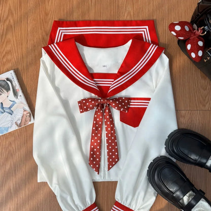 Japanese Sailor Suit Black/White/Red/Pink Korean College Sailor Fuku Short Sleeve High School Girls Students Jk Uniforms Seifuku