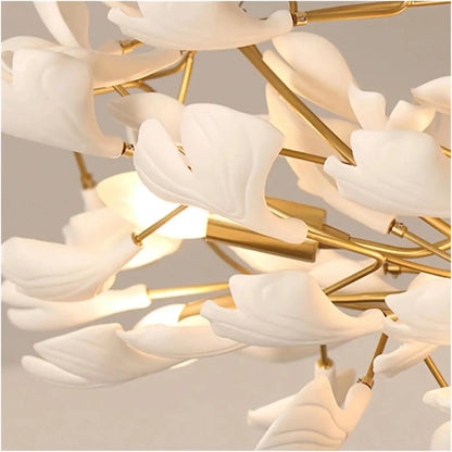 High Ceiling Ginko Leaf Chandeliers for Duplex Staircase Long Gold Leaf Pendant Hanging Chandelier for Vila Table Lobby Hotel
