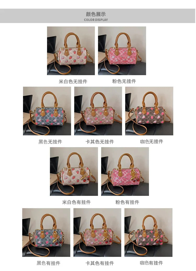 2026 Luxury Designers Crossbody Bags Cherry Pattern PU Leather Boston Handbag Shoulder Bags Bolsos Mujer Bags Woman Tote Bag