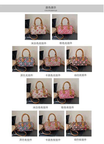 2026 Luxury Designers Crossbody Bags Cherry Pattern PU Leather Boston Handbag Shoulder Bags Bolsos Mujer Bags Woman Tote Bag