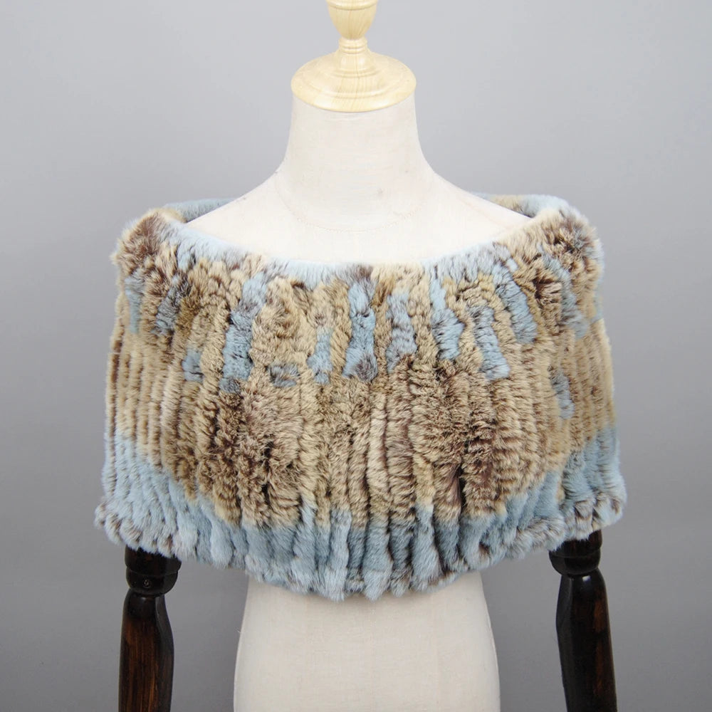 Hot Sale Women Real Rex Rabbit Fur Shawl Natural Real Knitted Real Rex Rabbit Fur Poncho Scarf Autumn Winter Rabbit Fur Pashmina