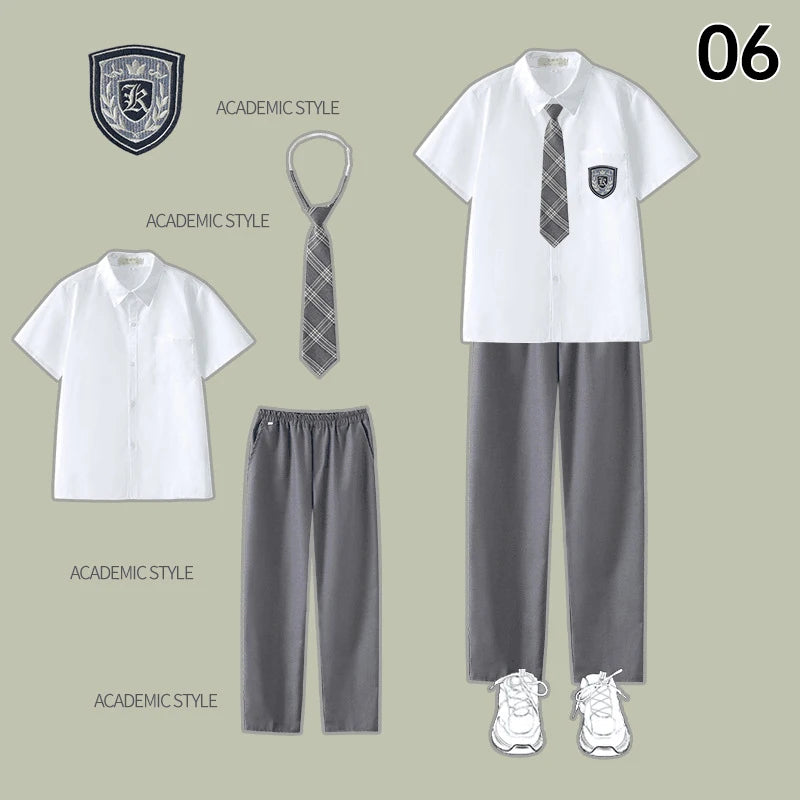Men Women JK Uniform British Style School Uniforms Preppy Style Pleated Skirt With Bow Tie Tops Pants Chorus Poetry Cosplay