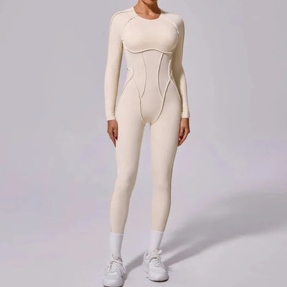Yoga Sports Fitness Jumpsuits Sets Pants Women's Hip-lifting One-piece Open Back Long-sleeved Outdoors Workout Gym Yoga Bodysuit