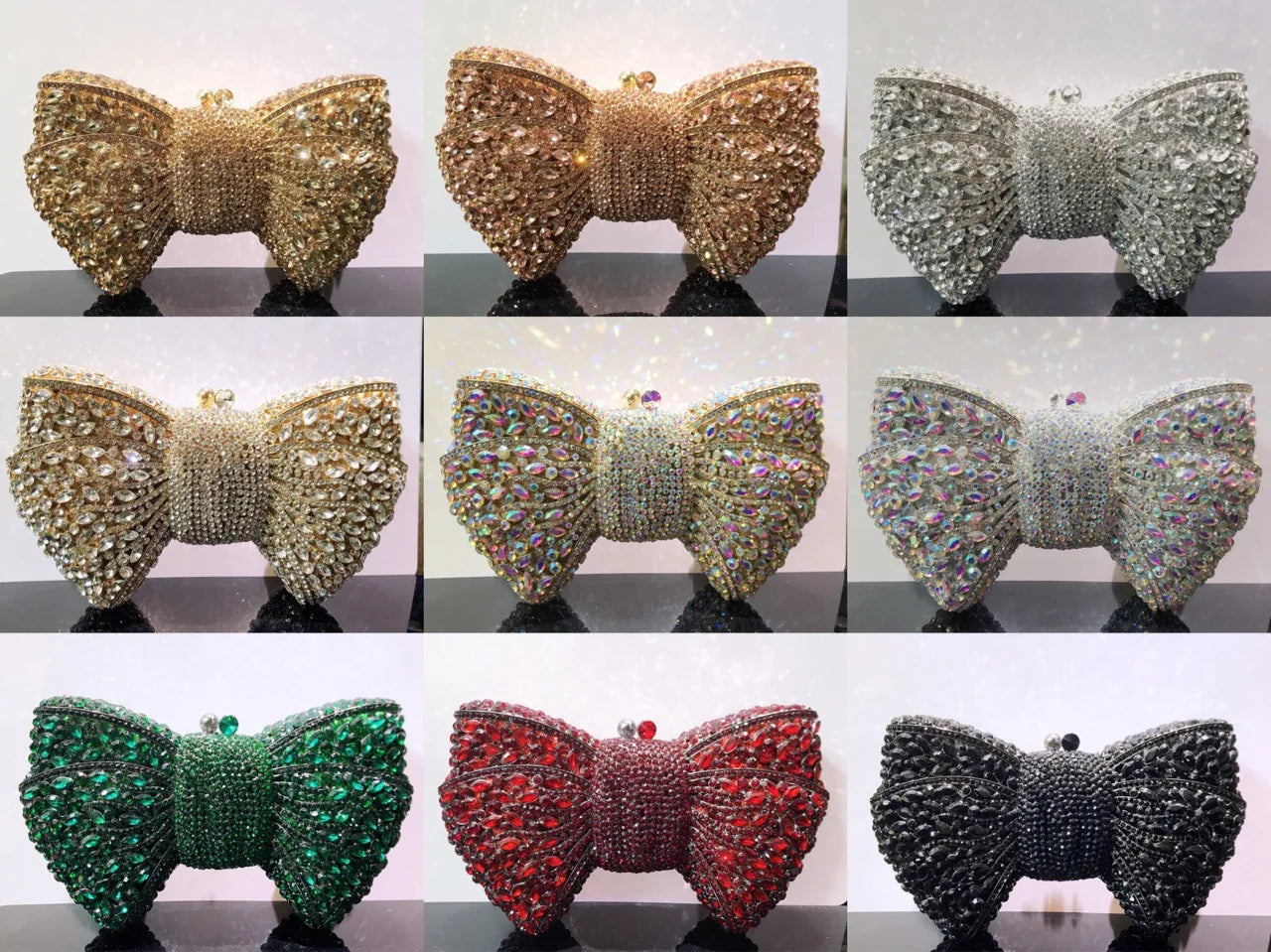 Newest Rhinestone Green/Black Clutch Purse Bow Luxury Diamond Women Red Evening Clutches Bags Wedding Bridal Bag Stones Handbags