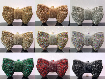 Newest Rhinestone Green/Black Clutch Purse Bow Luxury Diamond Women Red Evening Clutches Bags Wedding Bridal Bag Stones Handbags