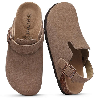 Litfun New Fashion Women's Clogs with Adjustable Strap Cork Footbed Leather Mules with Arch Support Unisex Outdoor Potato Shoes