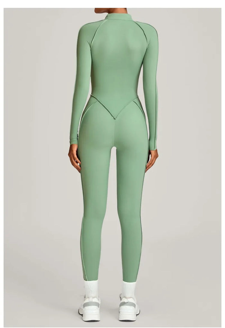 Women's Winter Yoga Jumpsuits Sports Fitness Hip-Lifting Slimming One-piece Zipper Long-Sleeved Outdoor Gym Workout Bodysuits