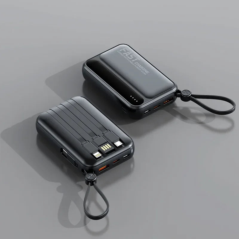 50000mAh Large Capacity Solar Power Bank 4 In1 Built in Cables Intelligent Digital Display Laser Light For Samsung Apple