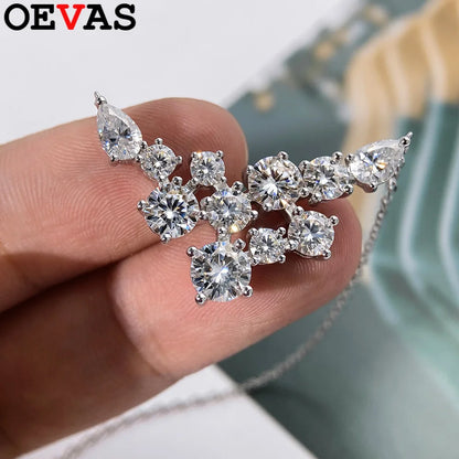 OEVAS Full Moissanite Pendant Necklace For Women S925 Silver Sparkling Wedding Chain Party Fine Jewelry Can Pass Diamond Test