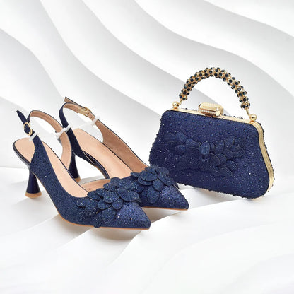 Original Italian Shoes and Bag Set for Women Full Rhinestone Chic and Elegant Woman Shoes and Bag for Party Wedding Pumps