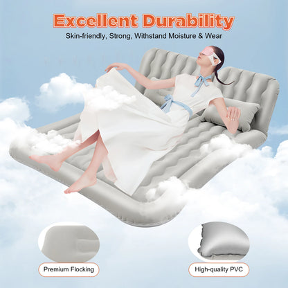 Universal Foldable Inflatable Bed Portable Inflatable Mattress Set Car Back Seat Sleeping Flocking Air Bed Cushion w/Pump+Pillow
