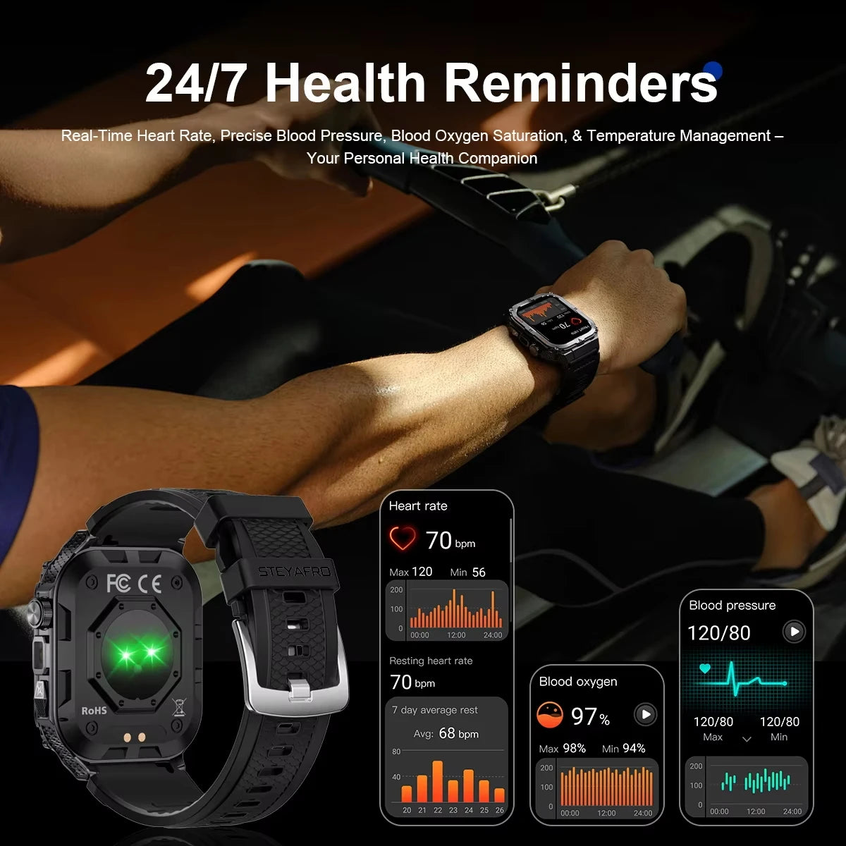 New Men's Smart Watch LED Flashlight waterproof Outdoor Sports Watch Health Monitoring Fitness tracker Suitable for IOS Android