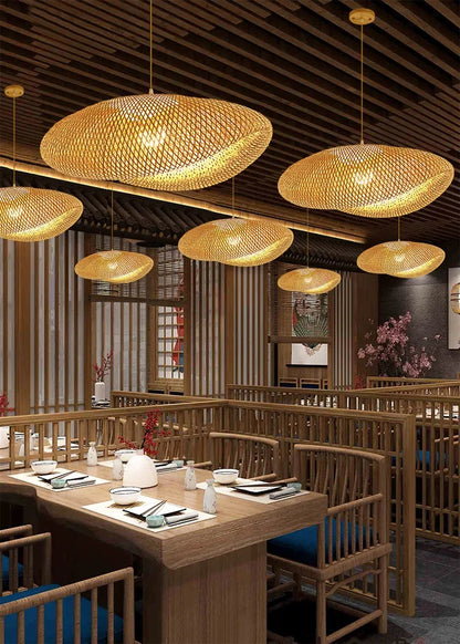 Bamboo Pendant Lights Hand Woven Ceiling Weaving Chandelier Lamp Rattan Wicker Hanging LED Fixtures Home Bedroom Bamboo Art Lamp