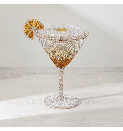 Alizekerr Cocktail Glass Shaped Rhinestone Evening Bags Luxury Designer Gorgeous Crystal Metal Purses And Handbags Wedding Party