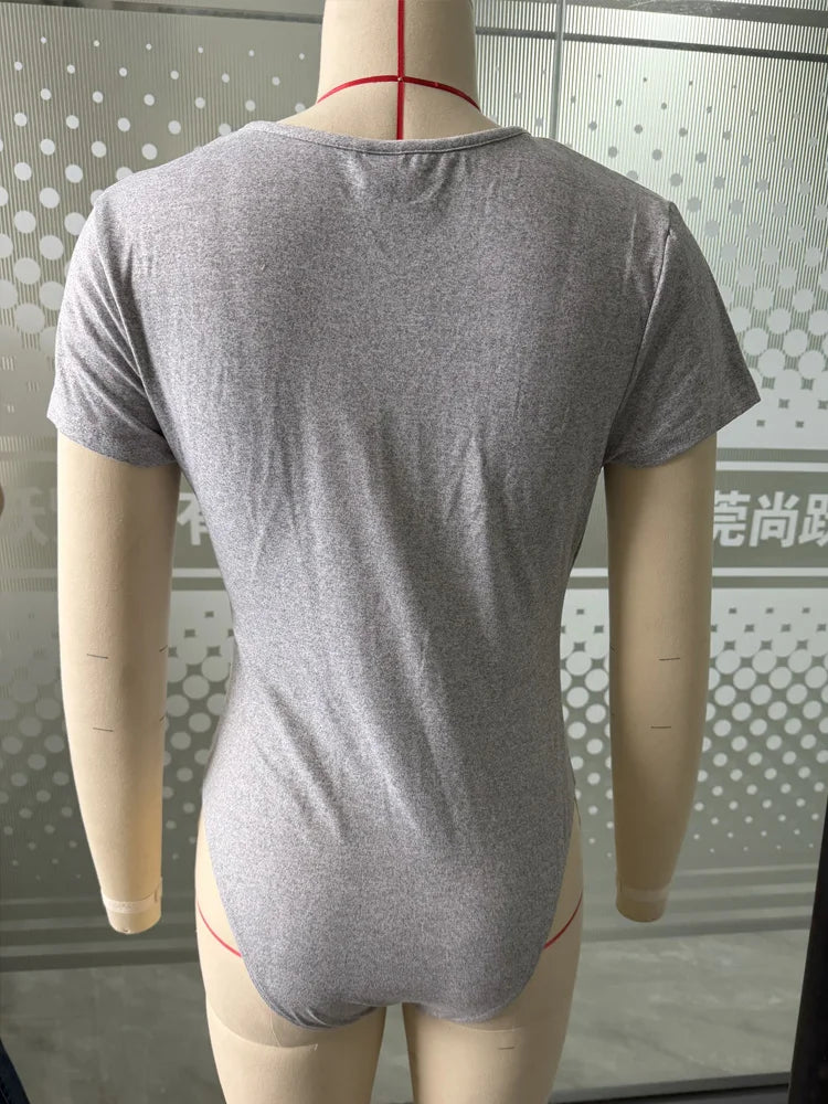 Women's Bodysuits New Fashion Sexy Short Sleeve Women Rompers Summer Holiday Beach Clothes Solid Color Slim Women's Playsuits