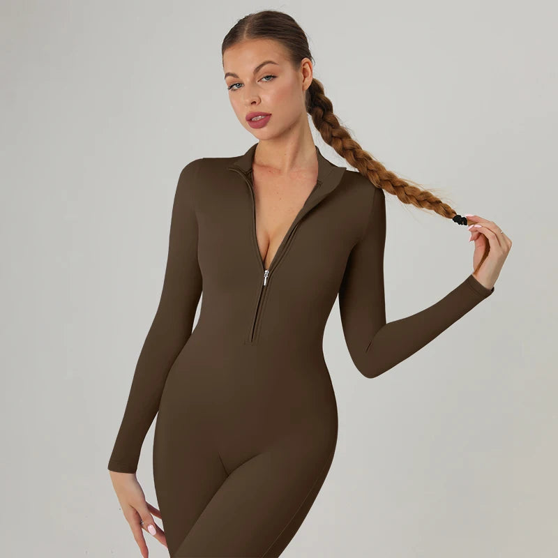 Autumn Sports Jumpsuits Women's Tracksuit Short One-Piece Fitness Suits Gym Clothing Female Sexy Long Sleeve Workout Overalls
