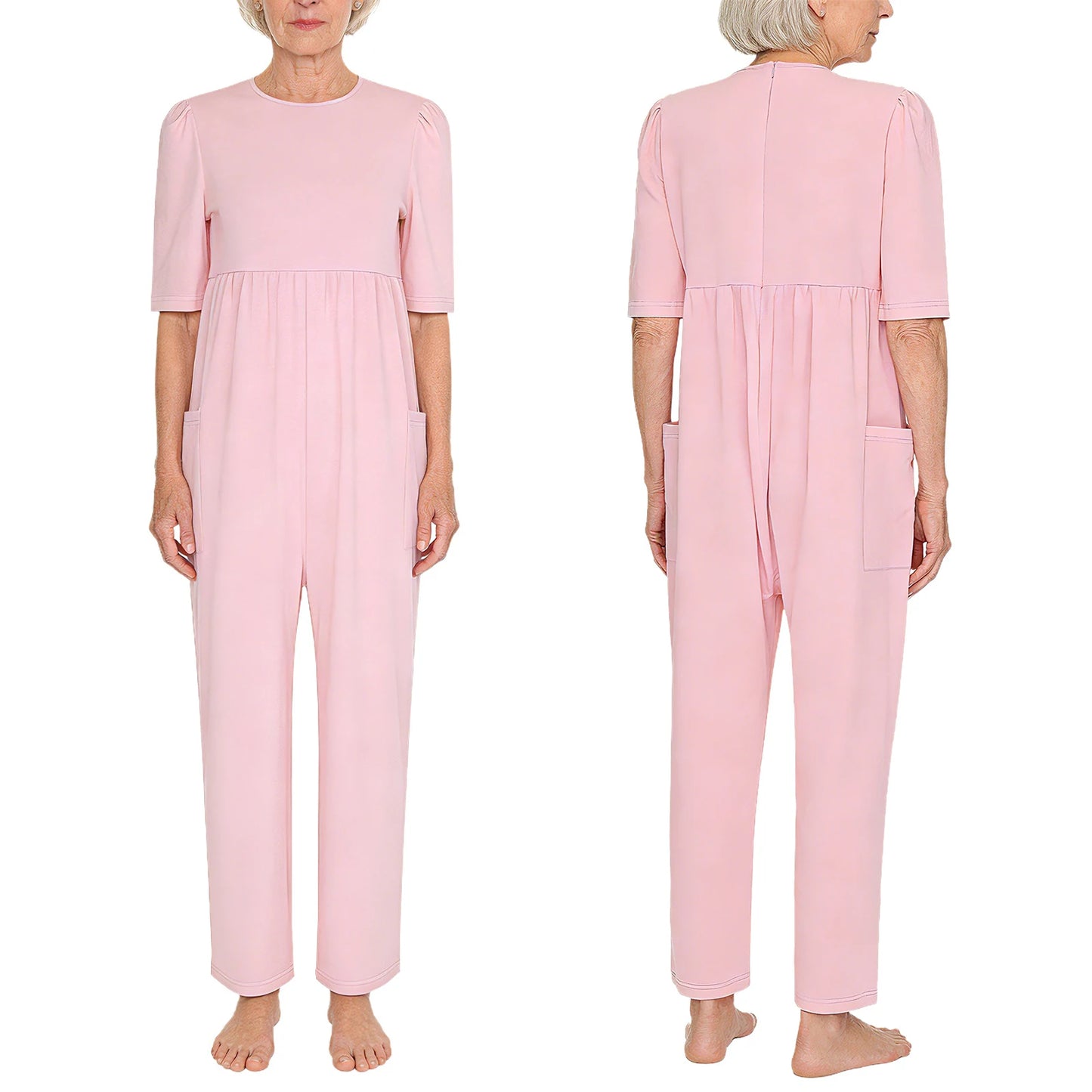 Women Special Need Adaptive Clothing Elderly Alzheimer Dementia Back Zipper Anti-Strip Nursing Jumpsuit Homewear Sleepwear