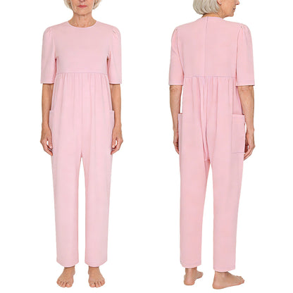 Women Special Need Adaptive Clothing Elderly Alzheimer Dementia Back Zipper Anti-Strip Nursing Jumpsuit Homewear Sleepwear