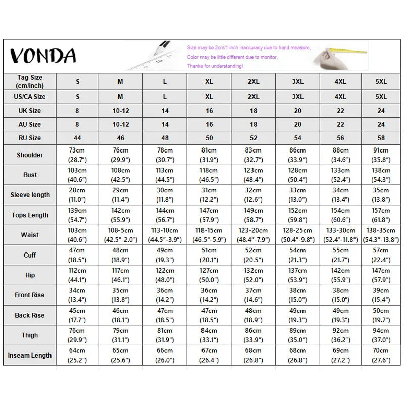 VONDA Women Plus Size Jumpsuits Fashion Summer Short Sleeve Tops Wide Leg Pants OL Work Playsuits Plaid Overalls Streetwear
