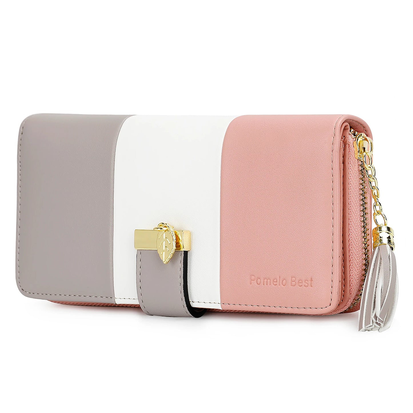 Pomelo Best Tri-color Women's Wallet Zipper Long Billfold PU Leather Large 9 Card Slots Coin Purse RFID Blocking Tassel Pendant