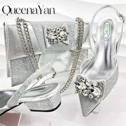 Banquet  Women's Shoes And Bag Light and Comfortable Shoes Rhinestones Embellished with The Same Fine Handbag Low Heel Shoes