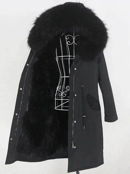 Real Fur Coat Winter Jacket Women Long Parka Waterproof Big Natural Raccoon Fur Collar Hood Thick Warm Real Fox Fur Liner coat