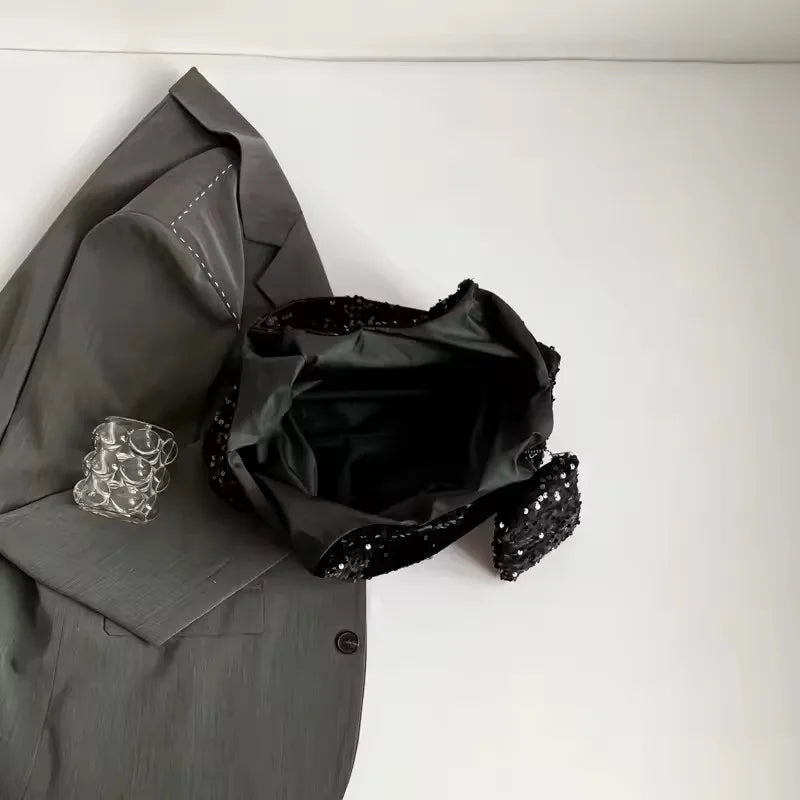 Tote Bag for Women Sequin Shoulder Bag Trendy Hobo Bag Luxury Designer Handbag Slouchy Underarm Bag for Work Travel Shopping