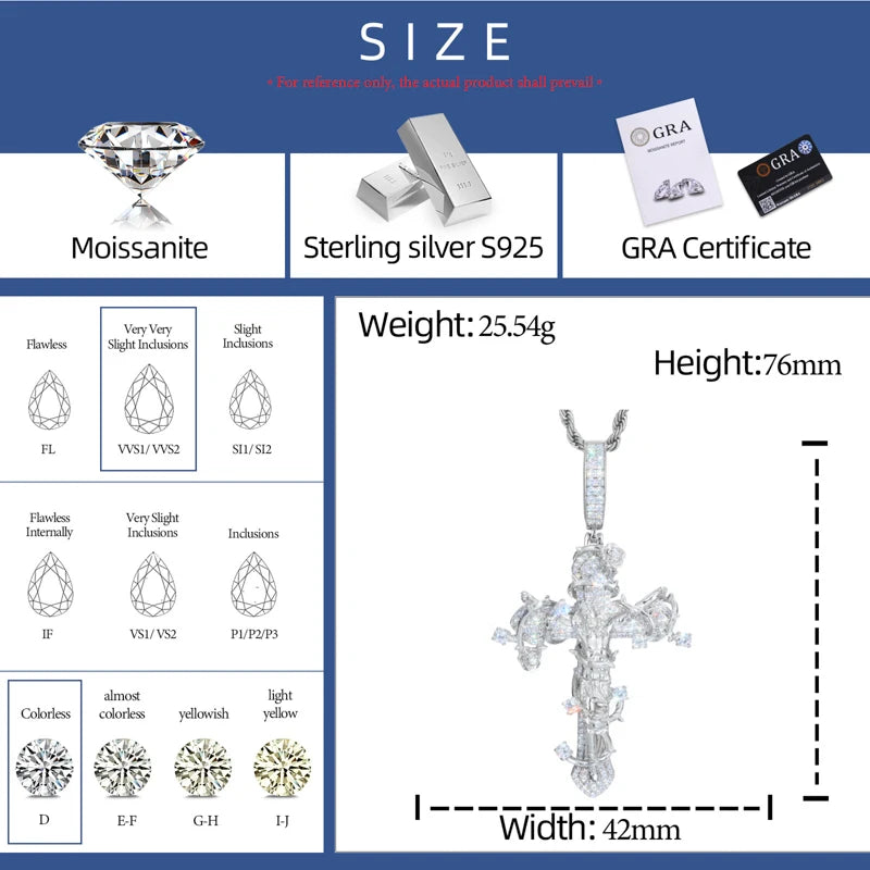 Original Design Iced Out Cross Necklace 925 Sterling Silver Moissanite Thorns Jesus Pendant 2025 Hip Hop Jewelry For Man Women