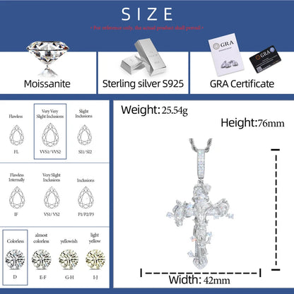 Original Design Iced Out Cross Necklace 925 Sterling Silver Moissanite Thorns Jesus Pendant 2025 Hip Hop Jewelry For Man Women