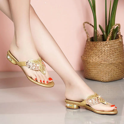 Water Diamond Slippers for Women Summer Outwear Bohemian Beach Shoes Low Heel Holiday Flip Flops Sandals