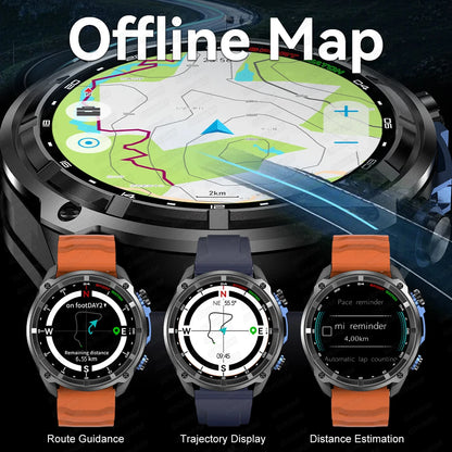 2025 New Tactical Smartwatch Built-in GPS Offline Map 4GB Memory 5ATM IP69K Swimming Waterproof Men Militray Smart Bracele