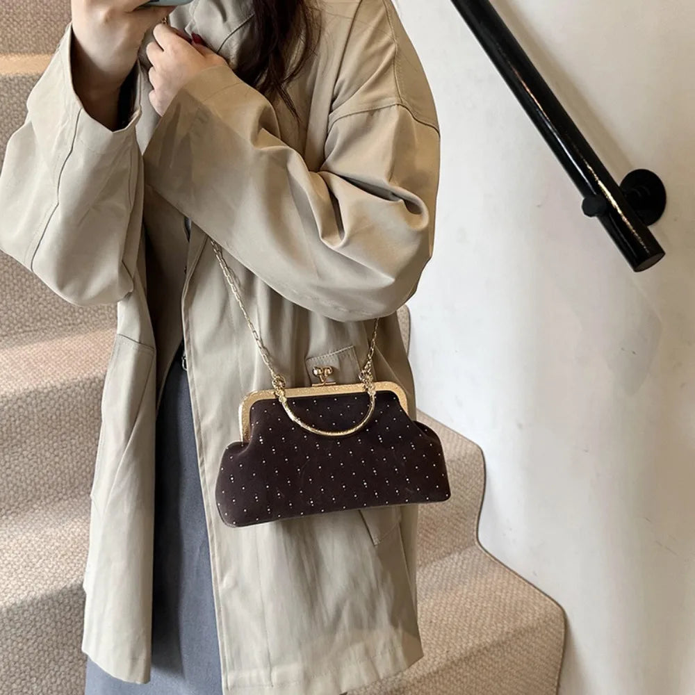 Luxury Design Women's Evening Clutch Purse Dinner Party Ladies Small Clip Shoulder Bag Handbags Retro Female Chain Crossbody Bag