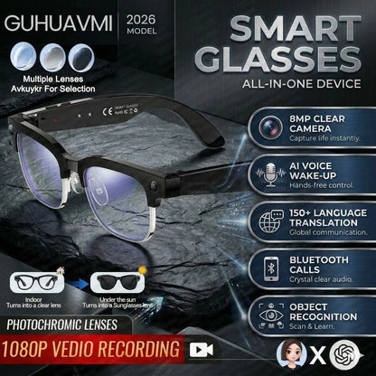 2026 New AI Smart Glasses with Camera 4K EIS Anti-Shake Video&Photo Capture Real-Time Translation Recording Glasses Photochromic