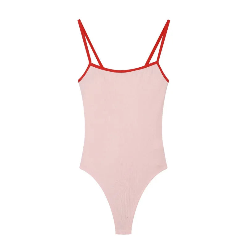 Women's Bodysuit 2026 New Fashion Spring Summer Color-block Trim Jumpsuit for Women Chic Personality Spaghetti Strap Bodysuit