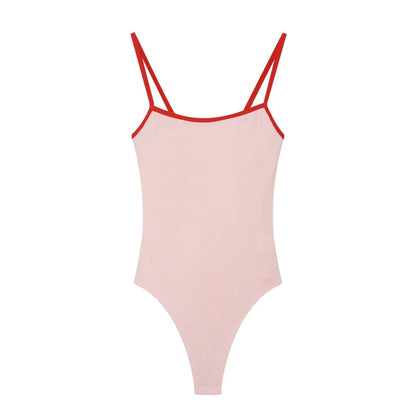 Women's Bodysuit 2026 New Fashion Spring Summer Color-block Trim Jumpsuit for Women Chic Personality Spaghetti Strap Bodysuit