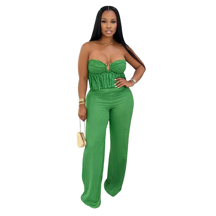 HBLL Sexy Women Fringe Jumpsuits One Piece Outfits Women Summer Bodycon Jumpsuit Strapless Sleeveless Female Streetwear Overalls