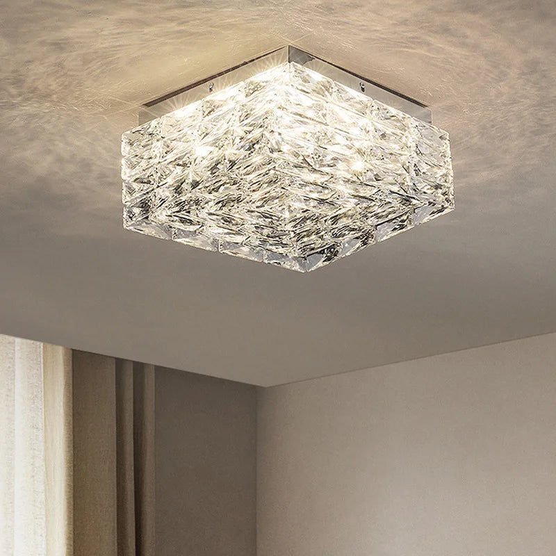 Modern Nordic Luxury Crystal LED Ceiling Light Gold Chrome Flush Mount Lamp for Living Dining Room Bedroom Home Decor Lighting